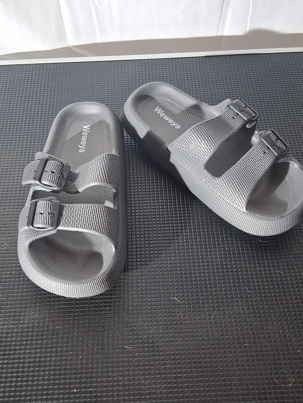 Women's Grey Slip-On Sandals with Adjustable Buckles